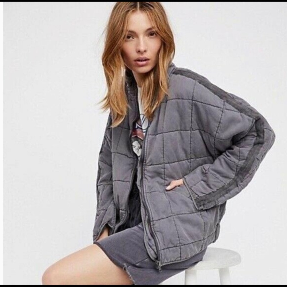 Free People Dolman Quilted Gray Carbon Jacket S